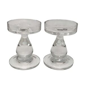Vintage Krosno Glass Pillar Candle Holder Poland Handmade Crystal Set‎ of Two